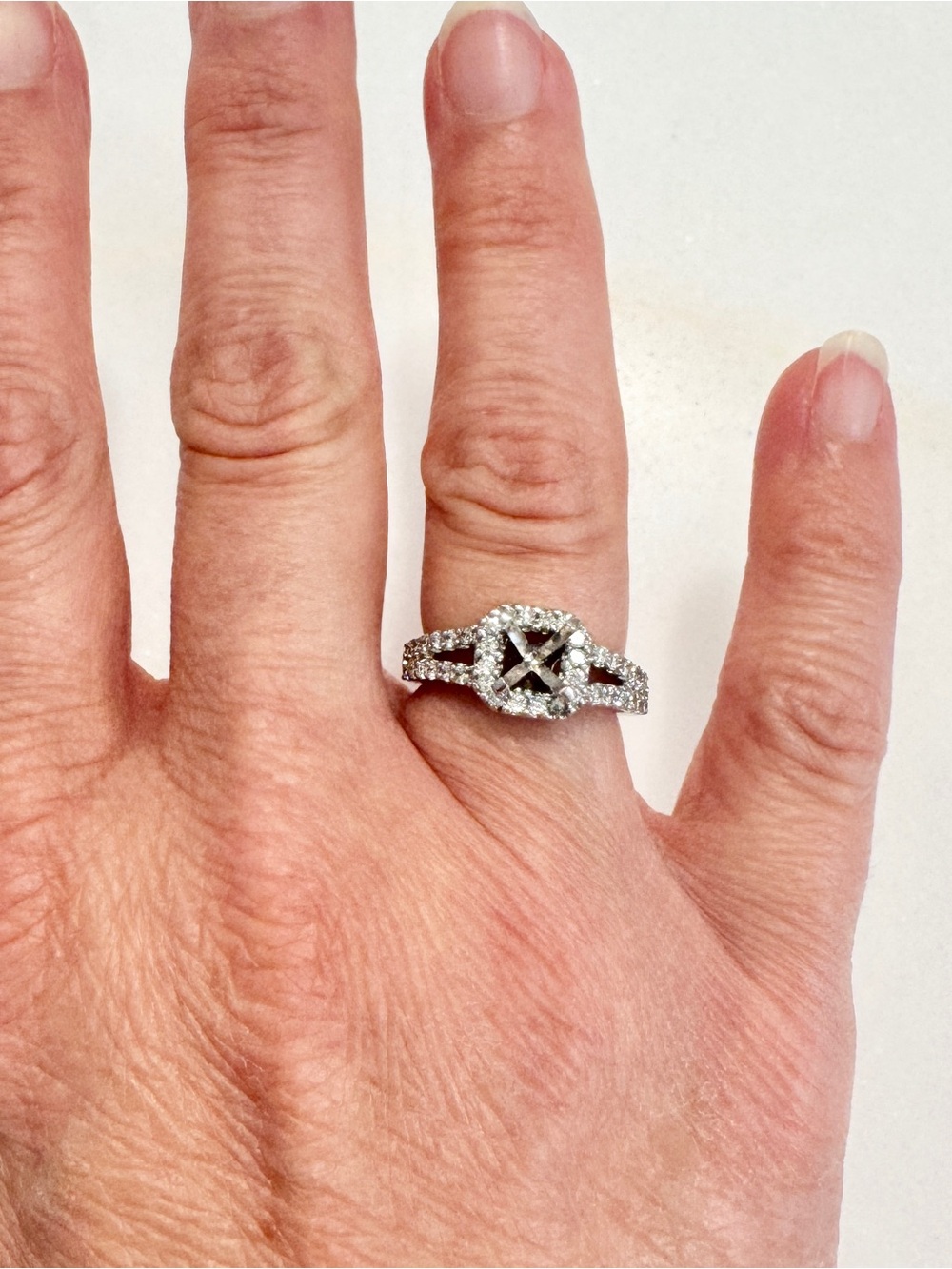 Pavé Halo Split-Shank Ring in White Gold with Diamonds